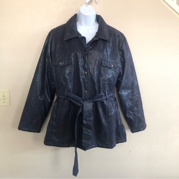 KC Collection Faux Texture Leather Padded Belted Jacket Size XL - Picture 1 of 16
